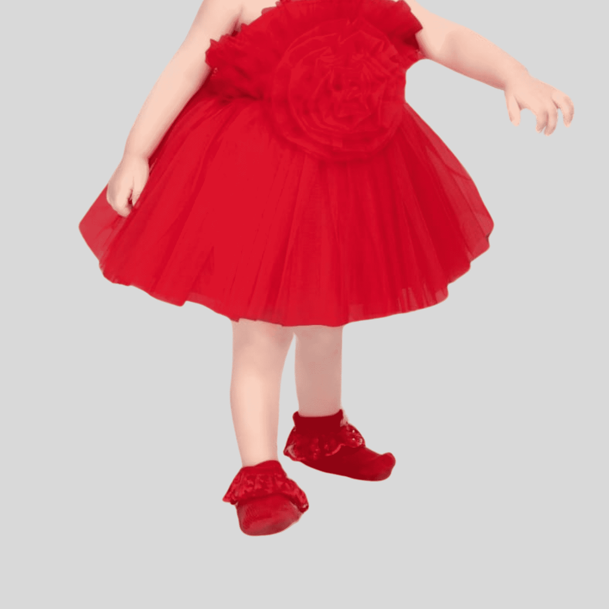 Girls Party Plain Regular Party Frock - Red