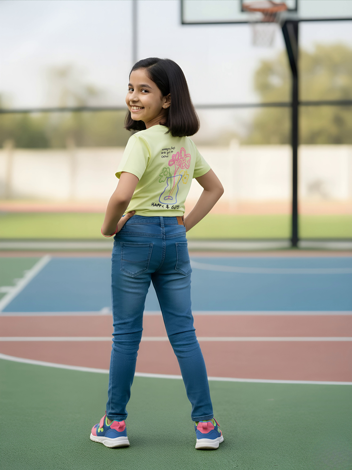 Girls' Casual Light Green Floral Graphic Crop Top