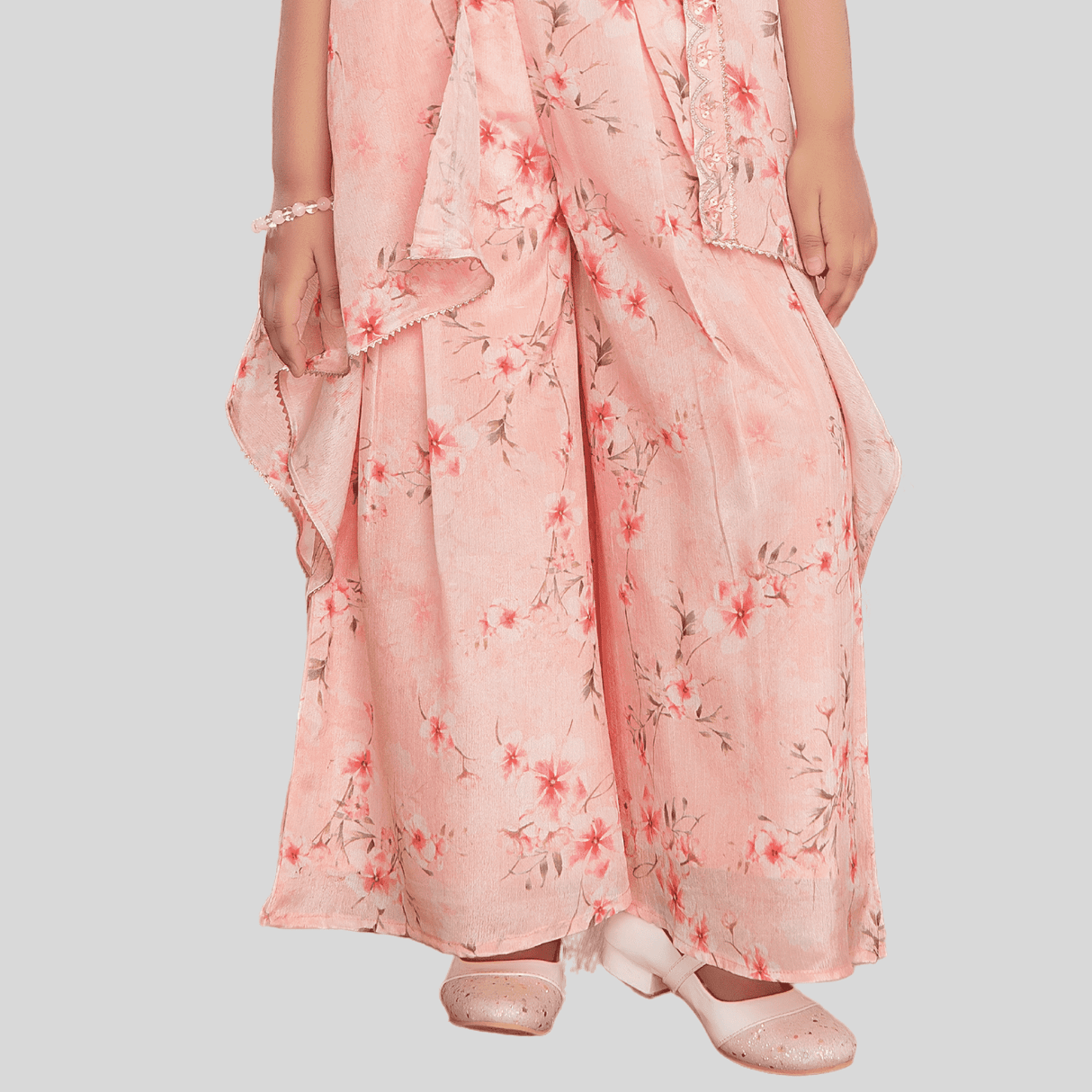 Girls Traditional Sleeves Less Plazo Set - Peach