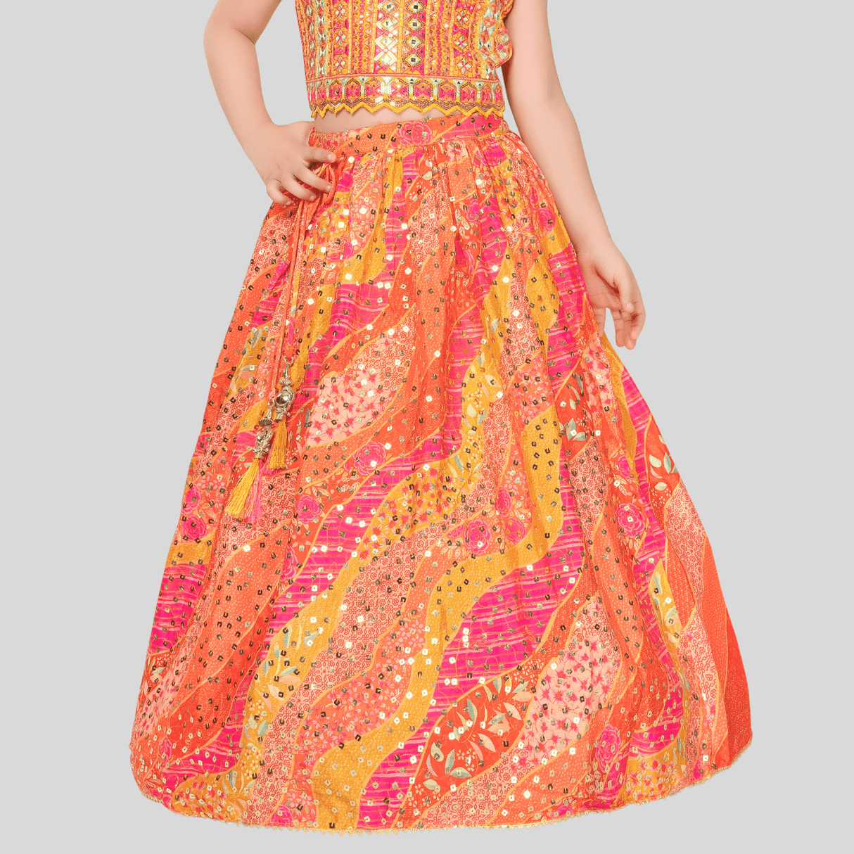 Girls Traditional Sleeves Less Long Choli - Yellow