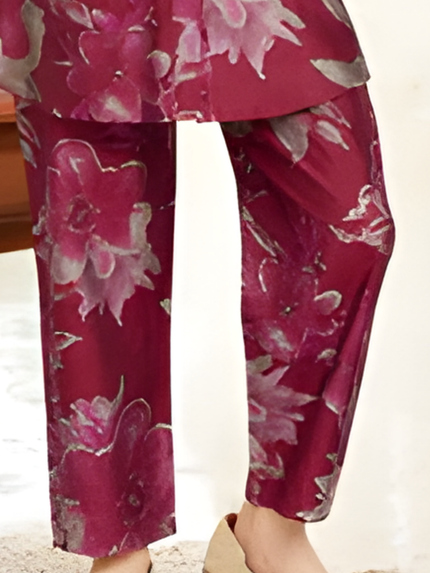 Girls Traditional 3/4th Sleeves Two Pcs. Set - Maroon