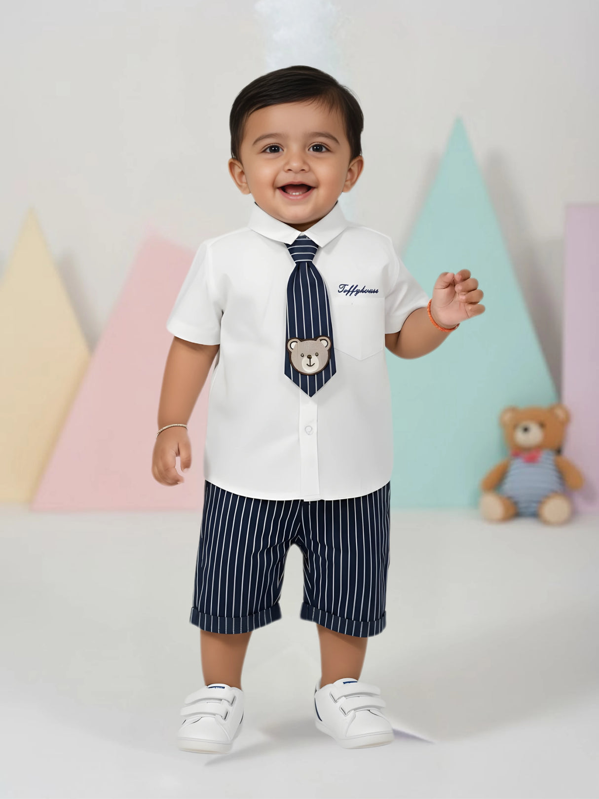 Little Gentleman Bear Striped Coordinate Set - Blue