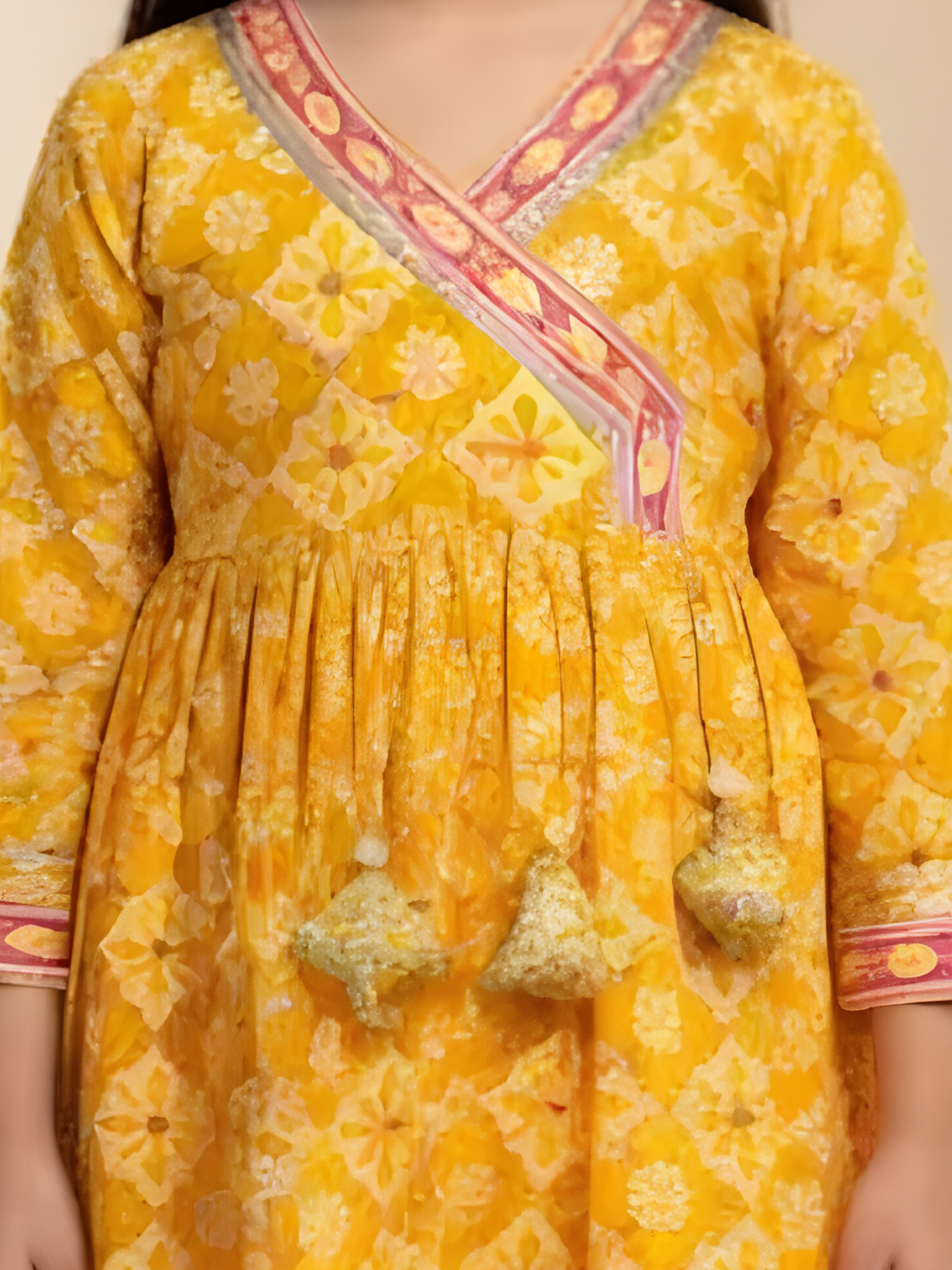 Girls Orange Bandhani Print Sharara Set