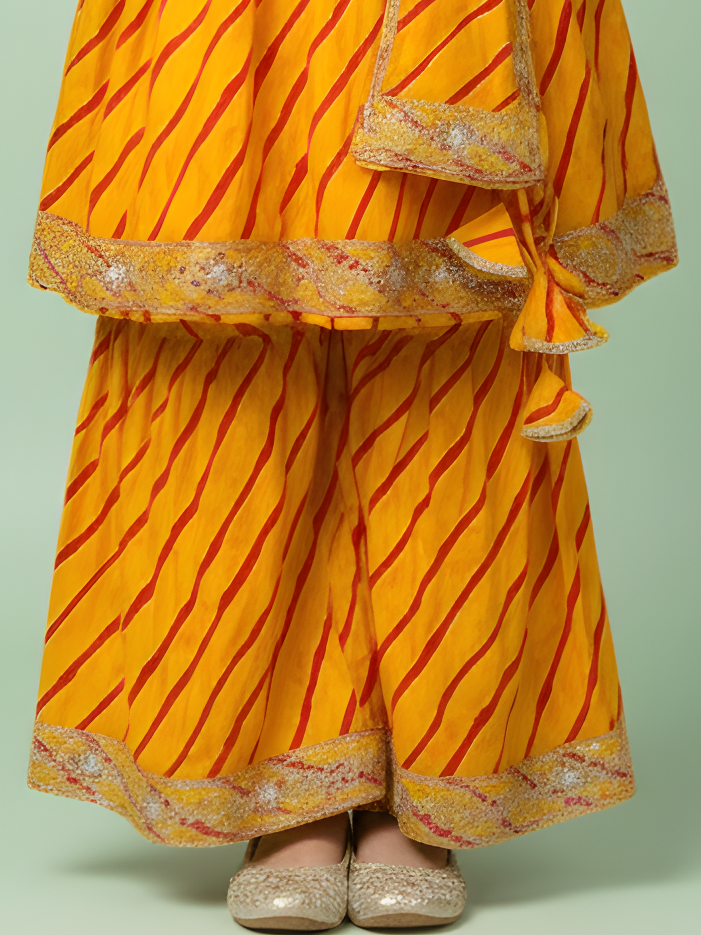 Girls' Yellow Leheriya Print Sharara and Dupatta