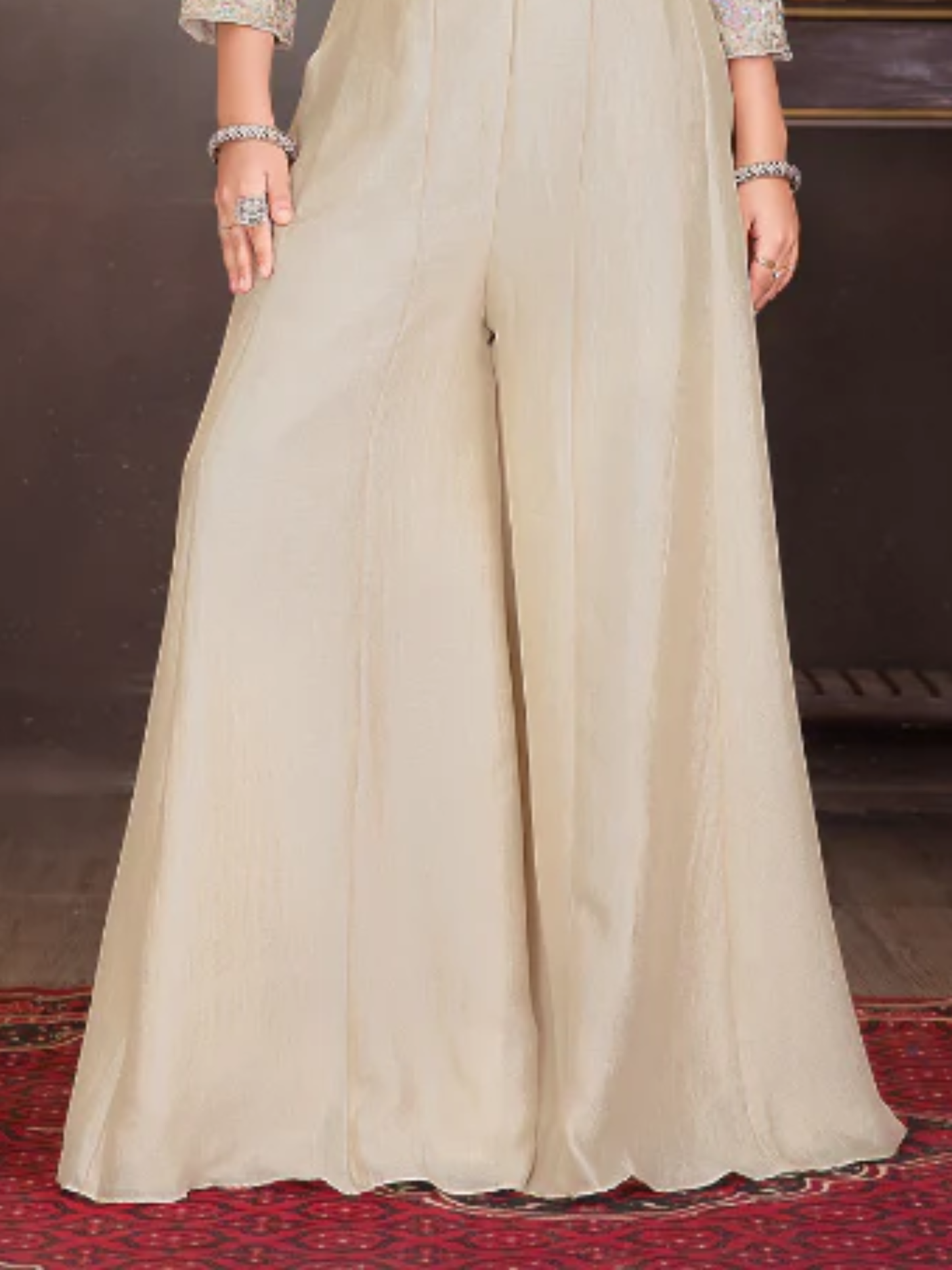 Girls' Cream Palazzo Set with Embroidered Crop Top and Cropped Jacket