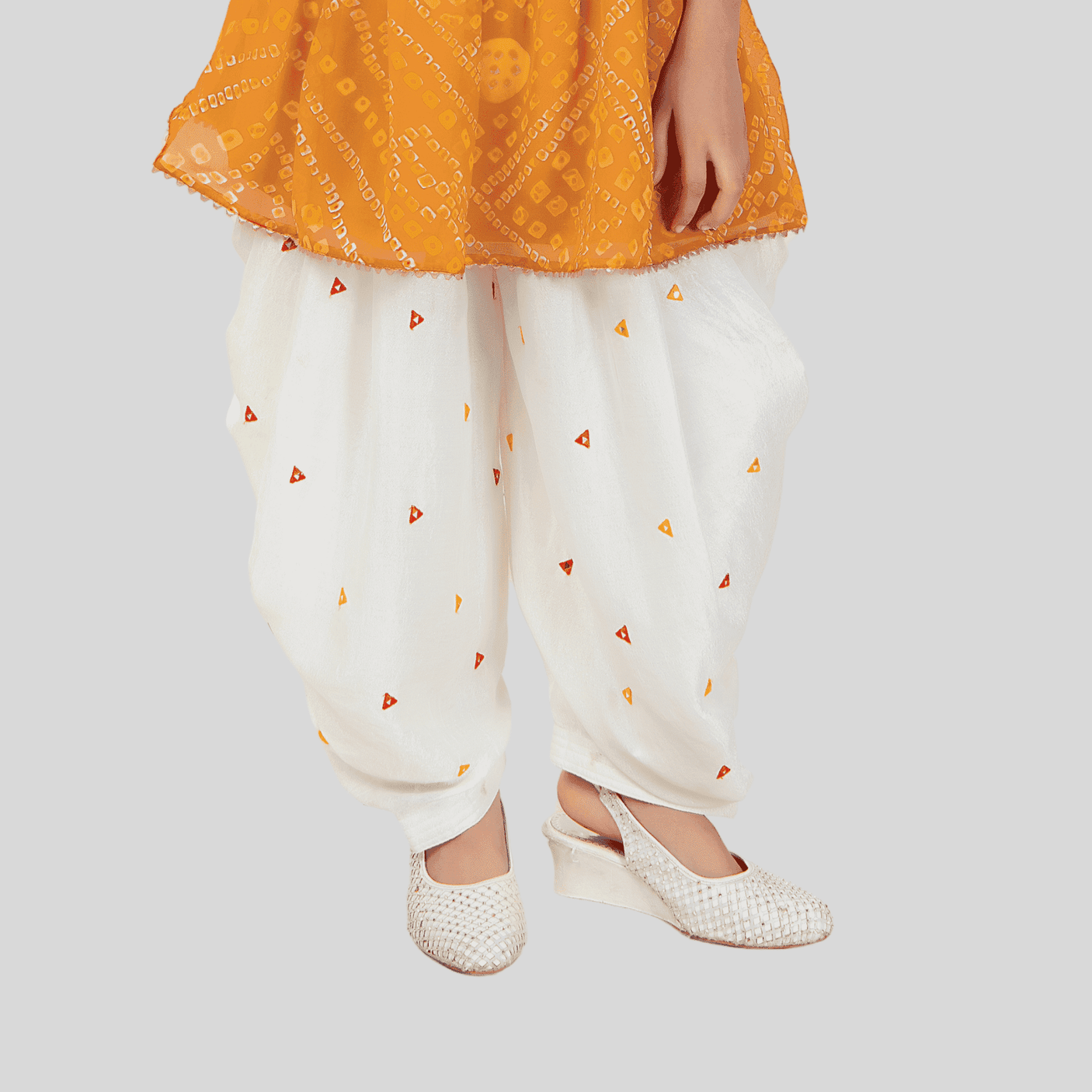 Girls Traditional Sleeves Less Patiala Set - Yellow