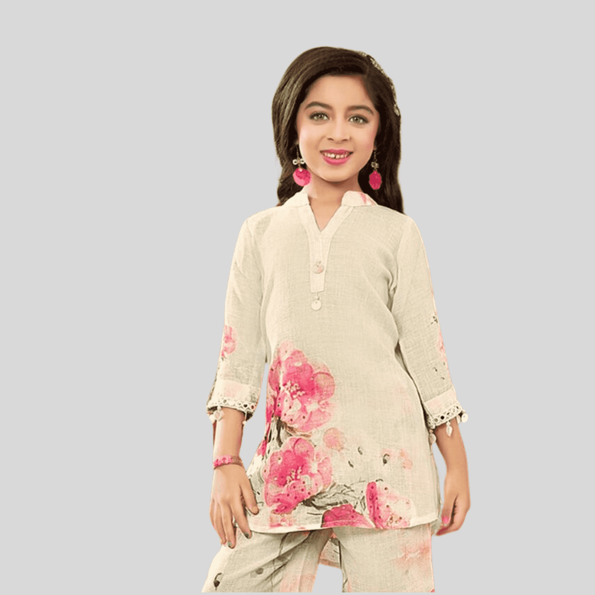 Girls Traditional 3/4th Sleeves Pant Set - Pink