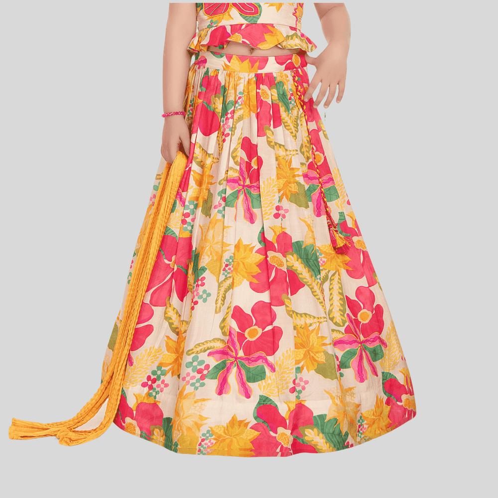 Girls Traditional Sleeves Less Long Choli - Cream