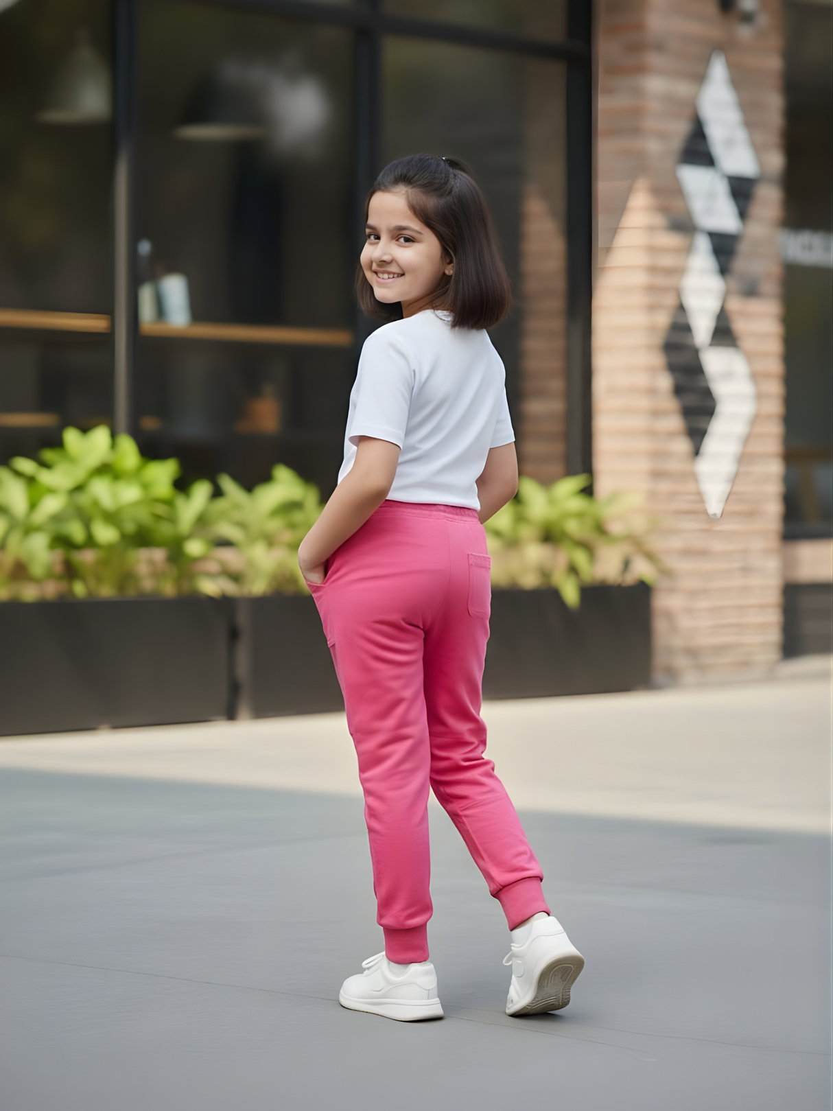 Girls' Stylish Pink Joggers with Elasticated Drawstring Waist