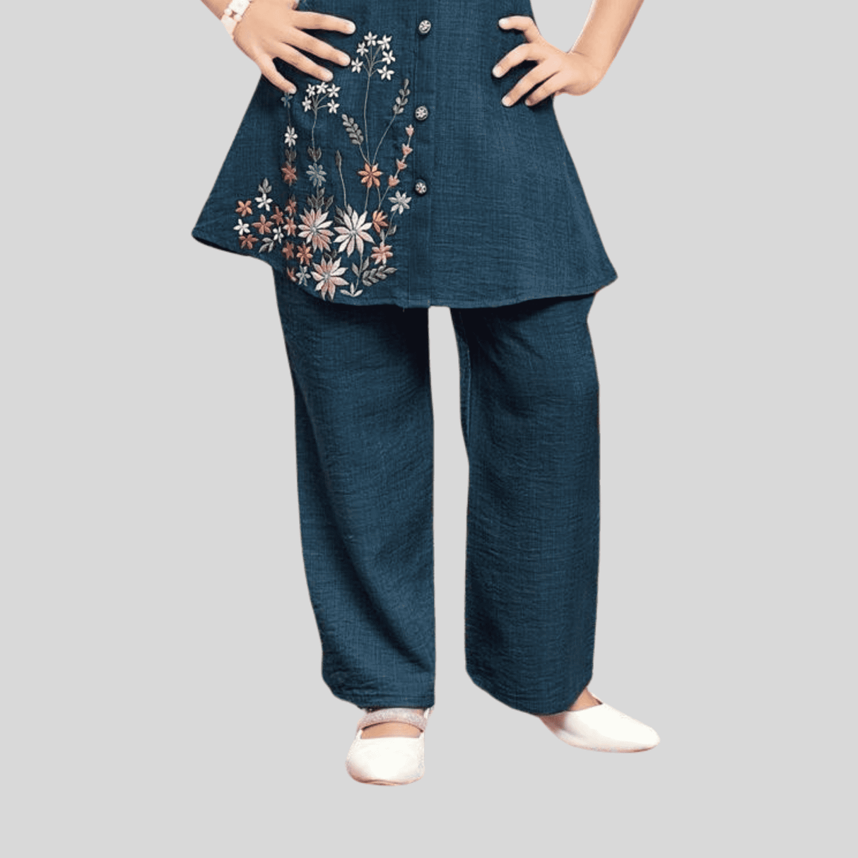 Girls Traditional 3/4th Sleeves Plazo Set - Blue