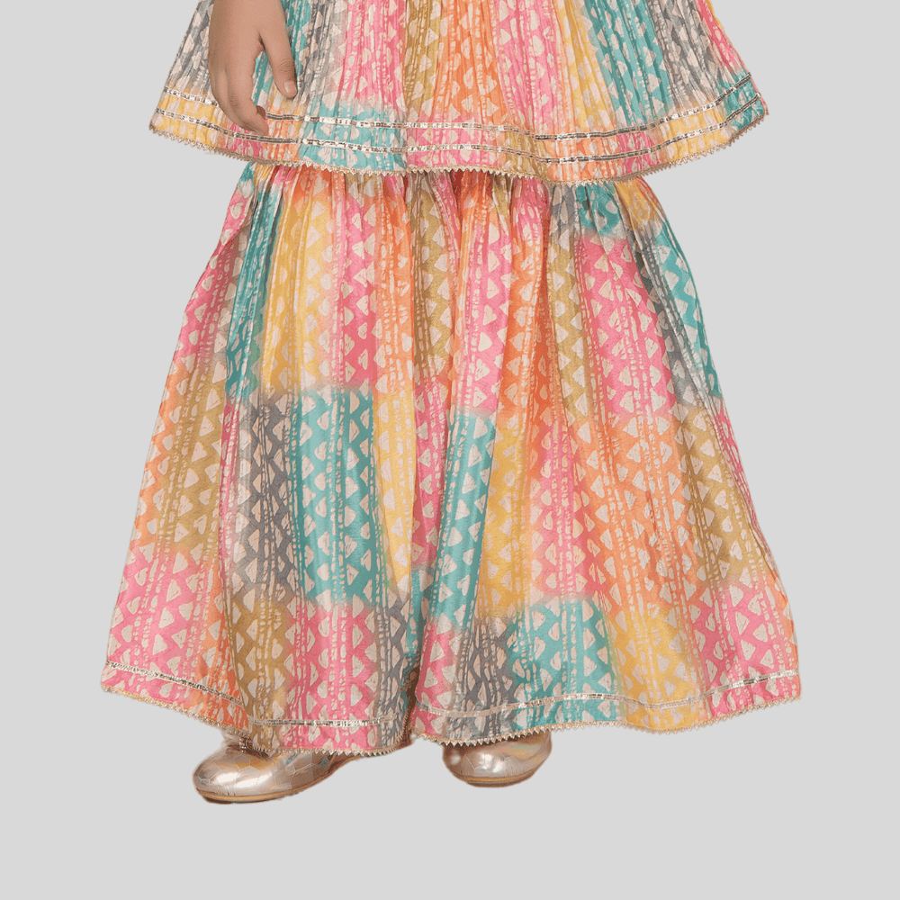 Girls Traditional Sleeves Less Sharara Set - Yellow