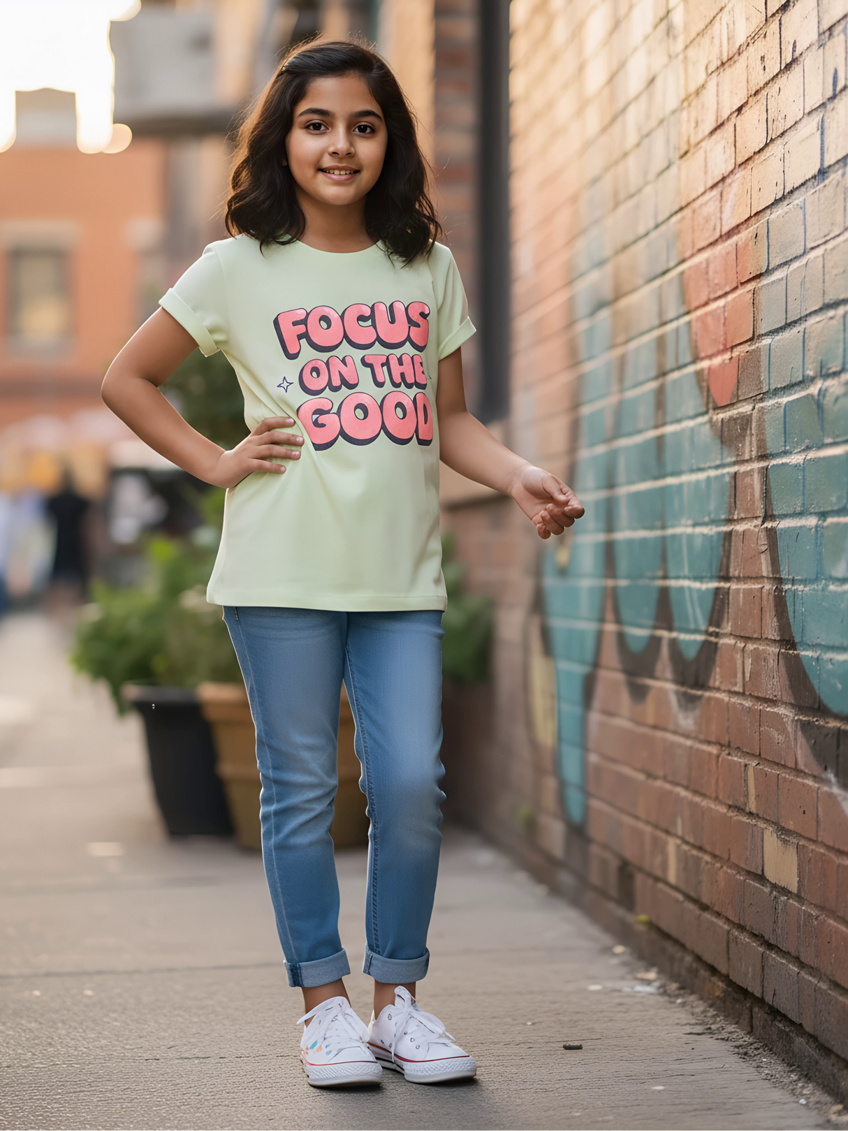 Girls' "Focus on the Good" Graphic Print Top