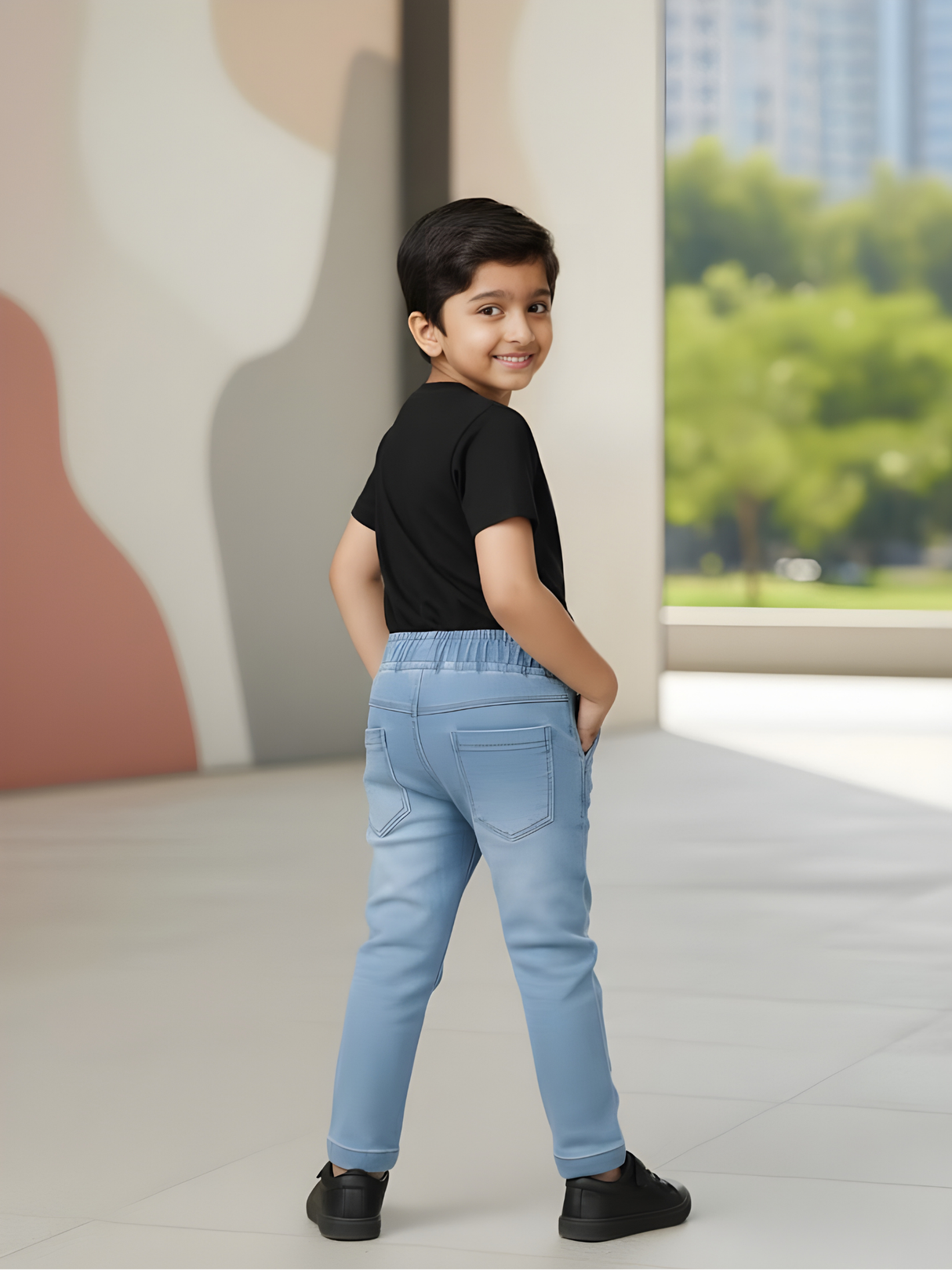 Boys' Light Blue Wash Knit Denim Pull-On Pants (Slim Fit)
