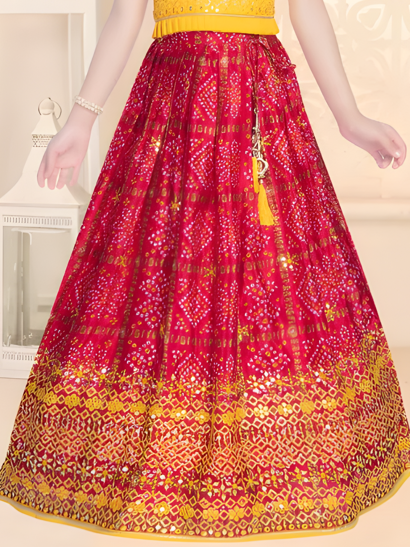 Girls Traditional Sleeves Less Long Choli - Yellow