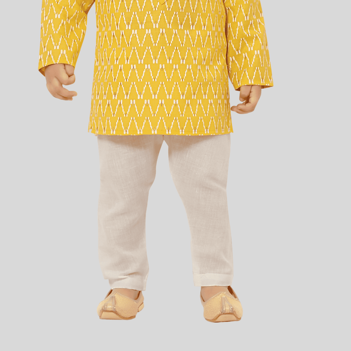 Boys Traditional Printed Chudidar Kurta Set - Yellow