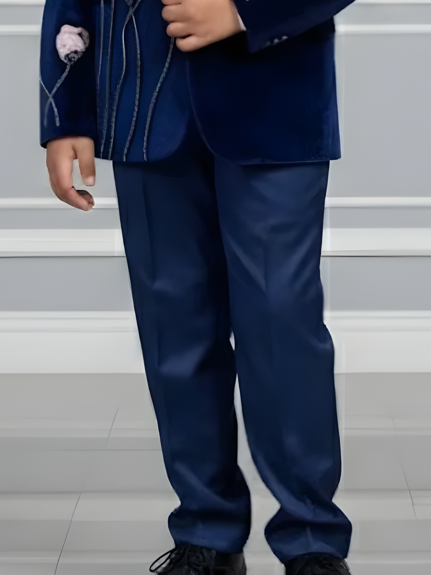 Boys' Sophisticated Black Pinstripe Velvet Blazer Set