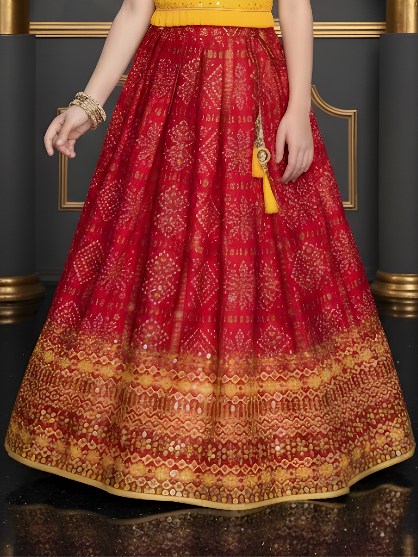 Girls' Bright Floral Print Peplum Lehenga Choli