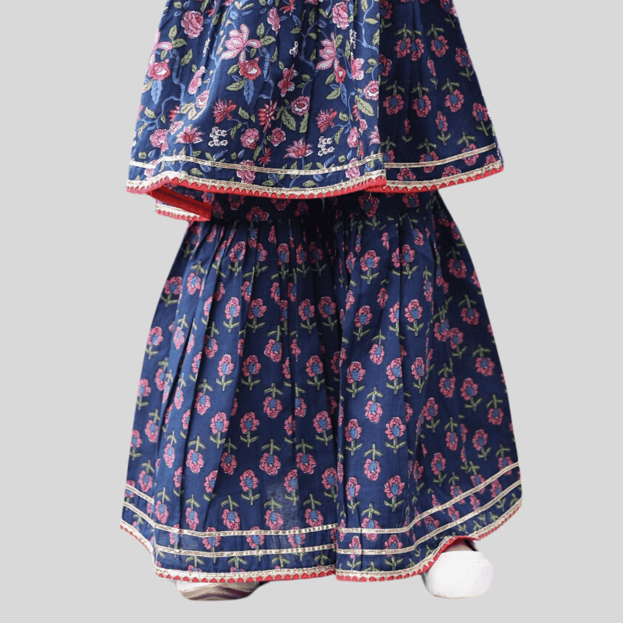 Girls Traditional 3/4th Sleeves Sharara Set - Navy Blue