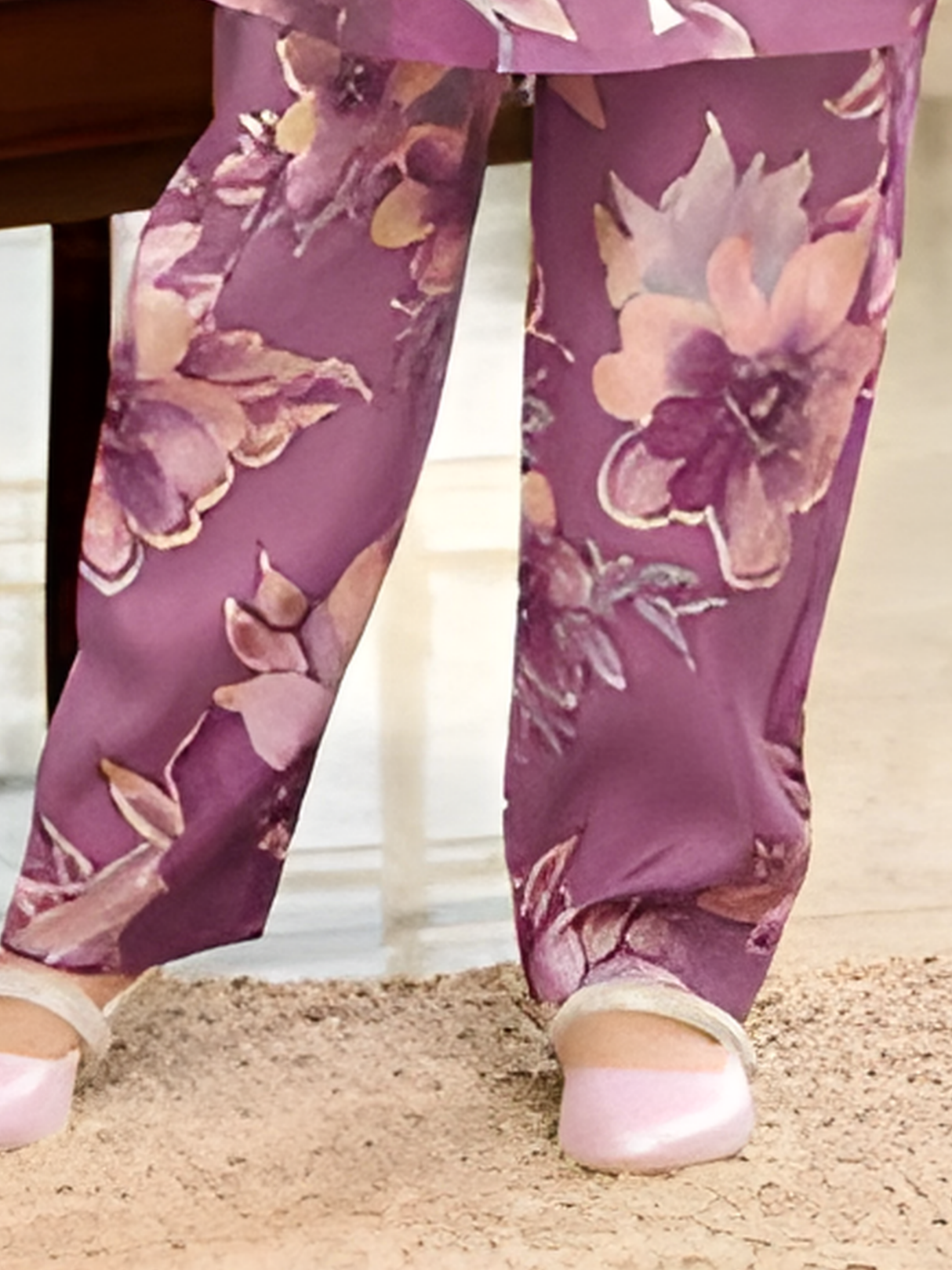 Girls Lavender Floral Print Collared Tunic and Trouser Set