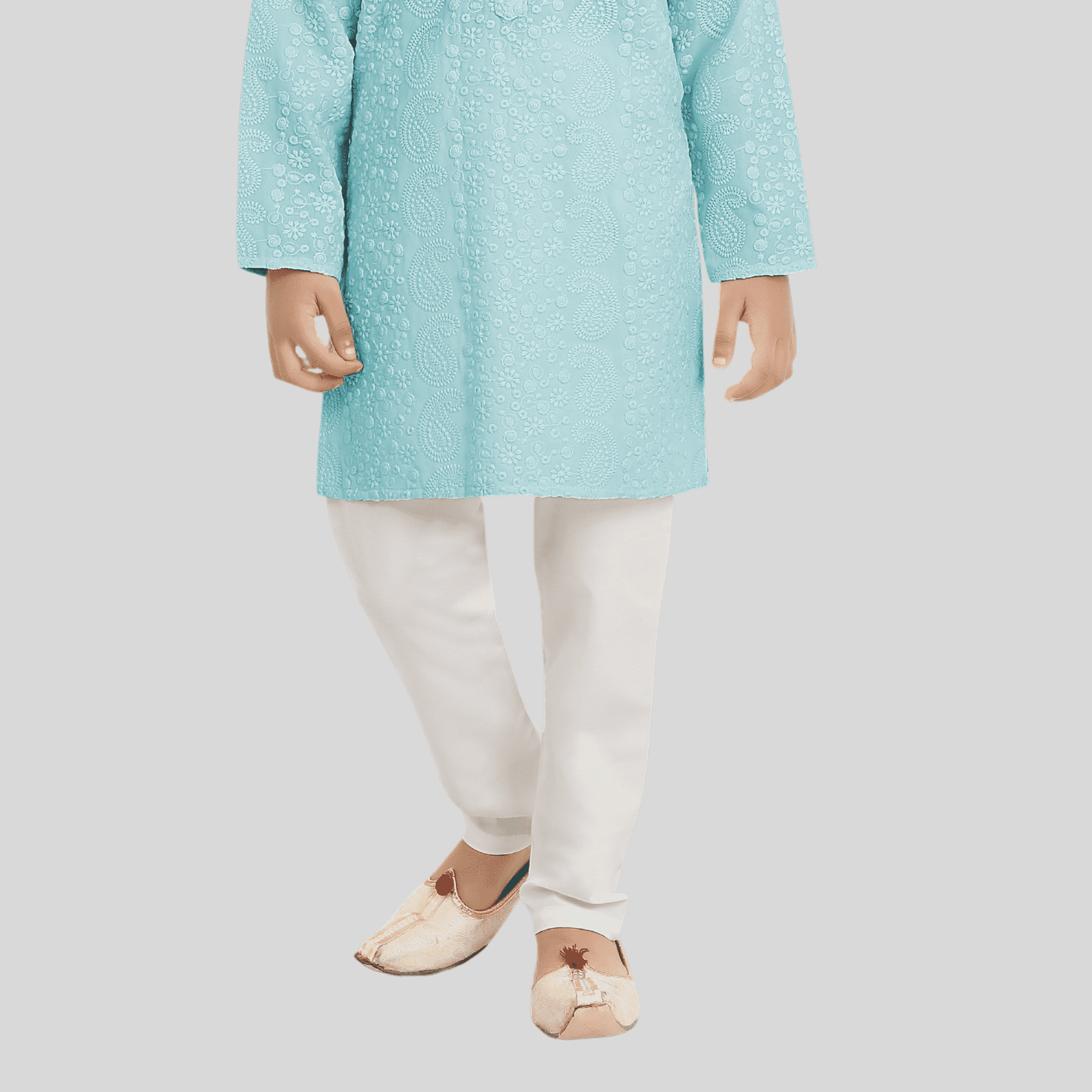 Boys Traditional Self Design Chudidar Kurta Set - Blue