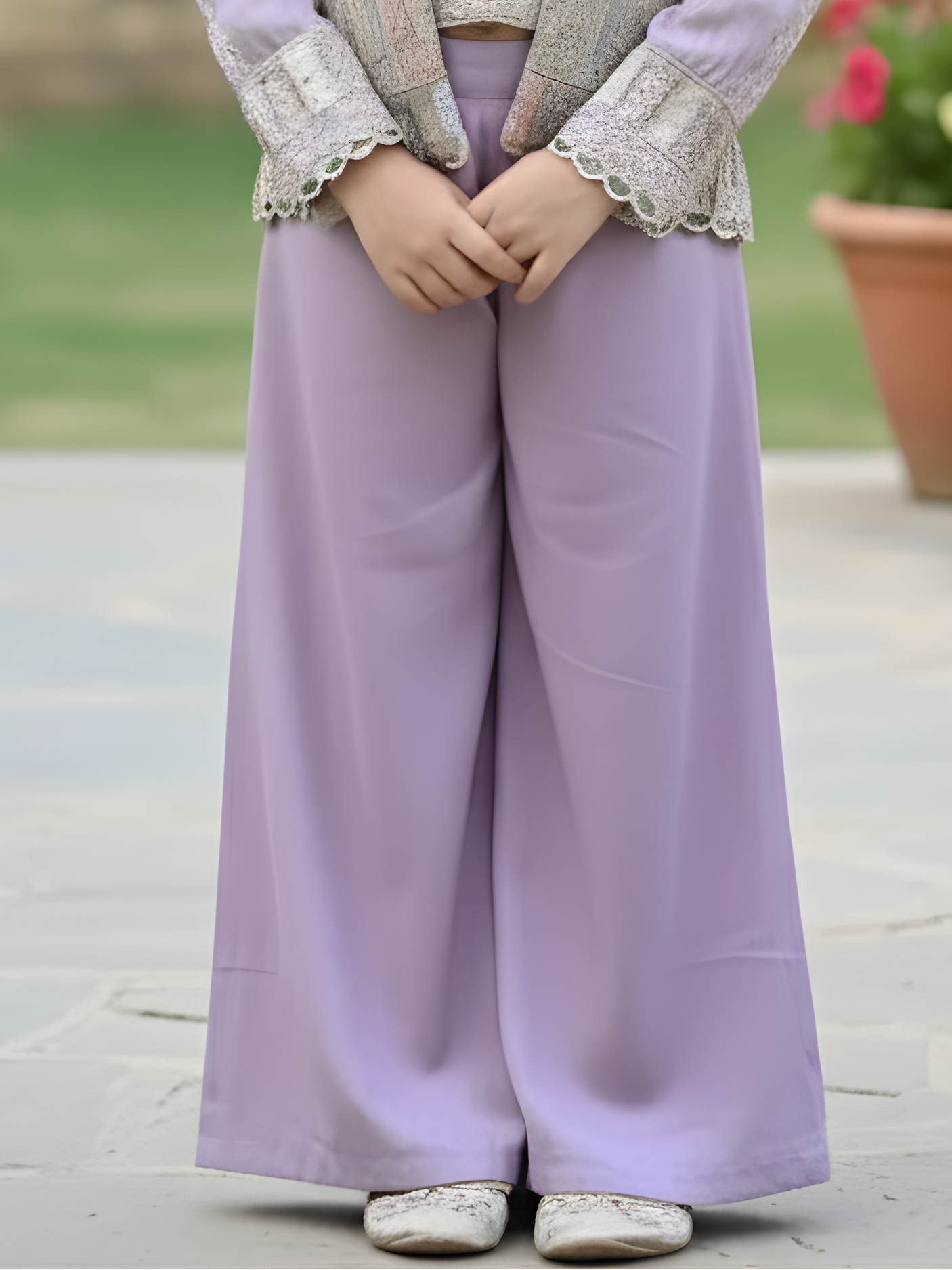 Girls Lavender Purple Embroidered Jacket and Palazzo Set