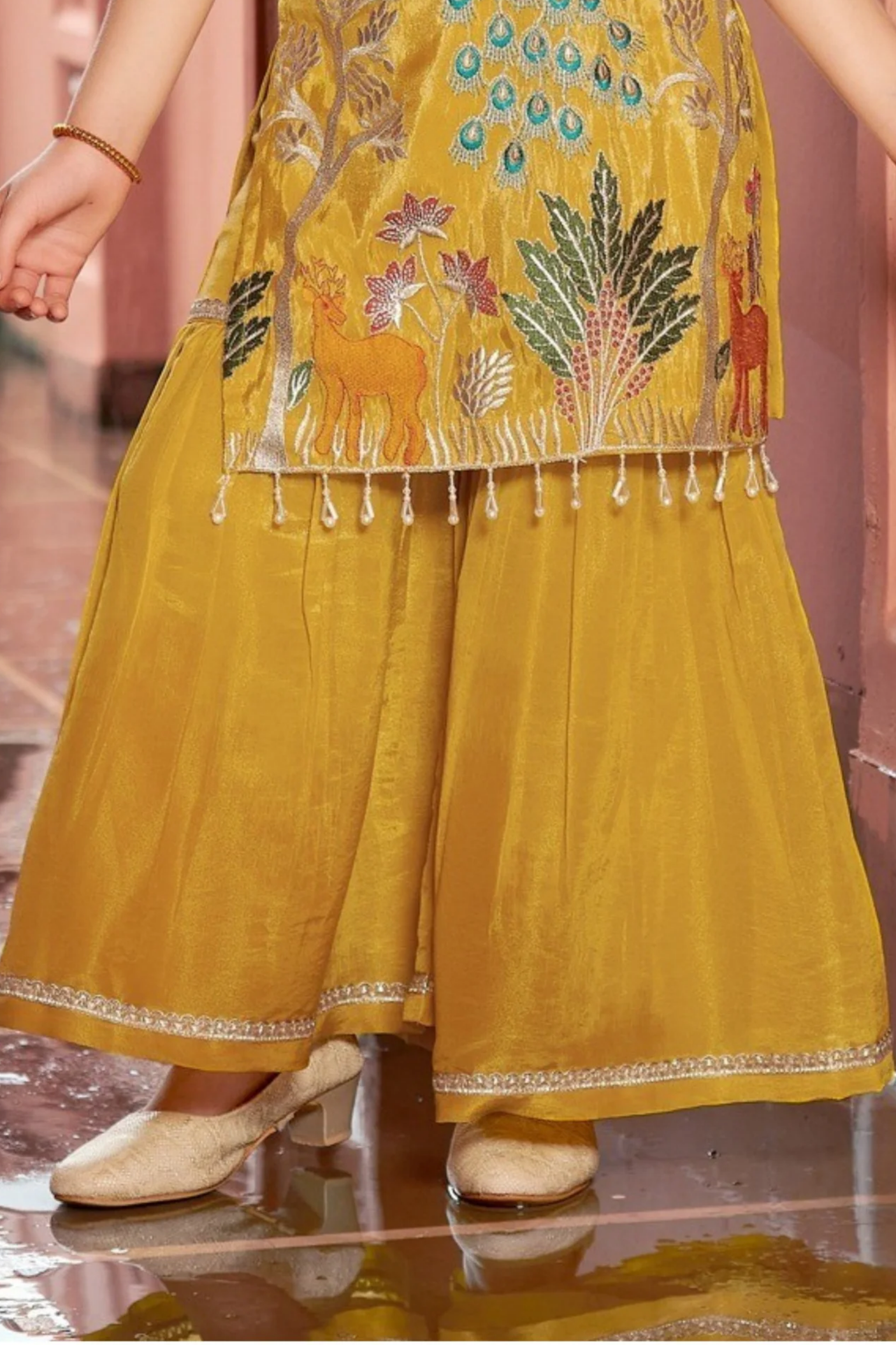 Girls Yellow Embroidered Palazzo Set