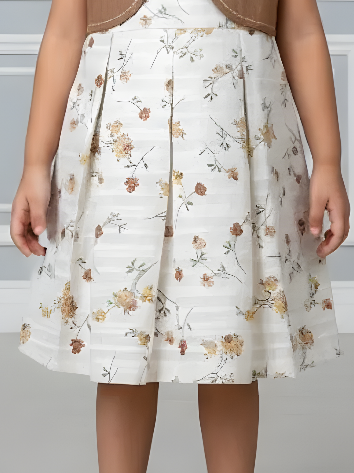 Girls' Floral Print Frock with Brown Bolero Jacket Set
