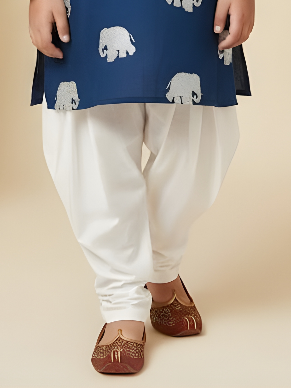 The Silver Majestic Elephant Printed Kurta & Pajama Set (Navy).