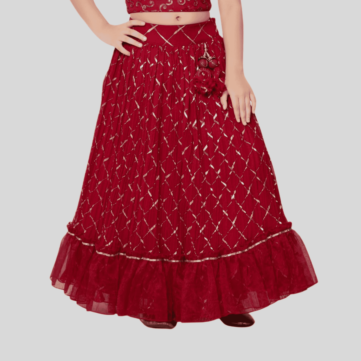 Girls Traditional Sleeves Less Long Choli - Red