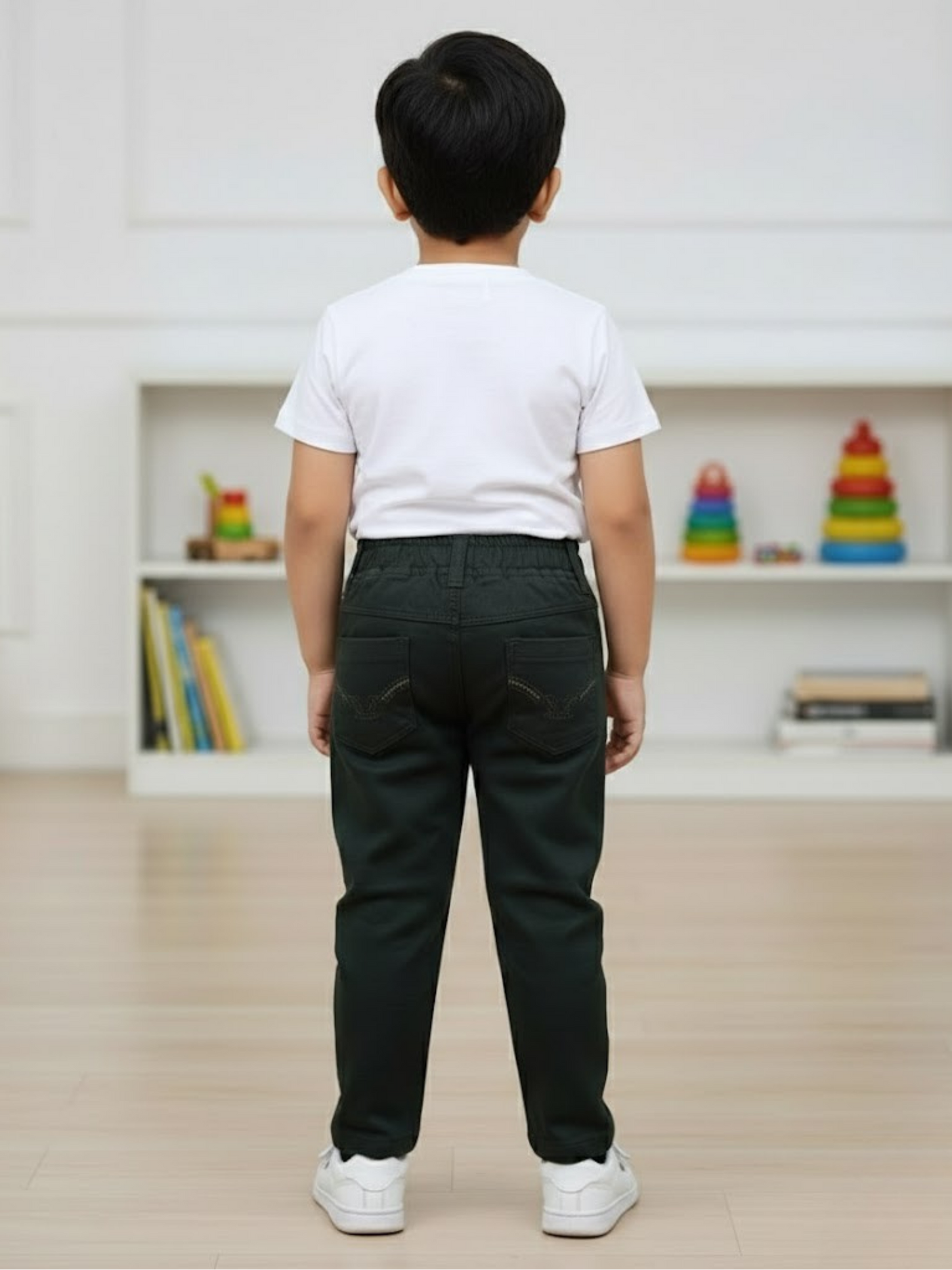 Boys' Dark Green Comfort Fit Casual Pants