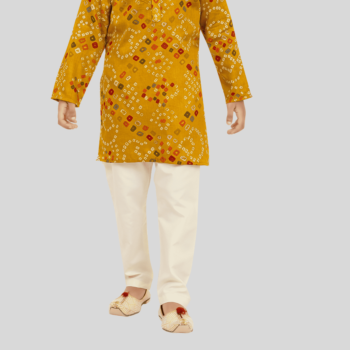 Boys Traditional Printed Chudidar Kurta Set - Gold.