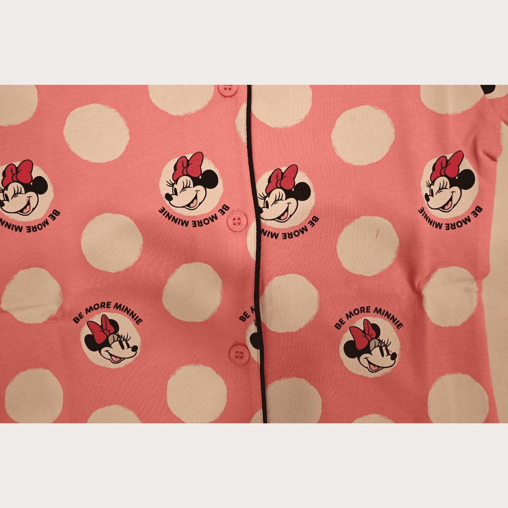 Girls Leisure Half Sleeves Front Open Night Suit - Pink