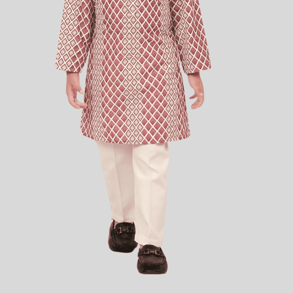 Boys Traditional Self Design Chudidar Kurta Set - Onion