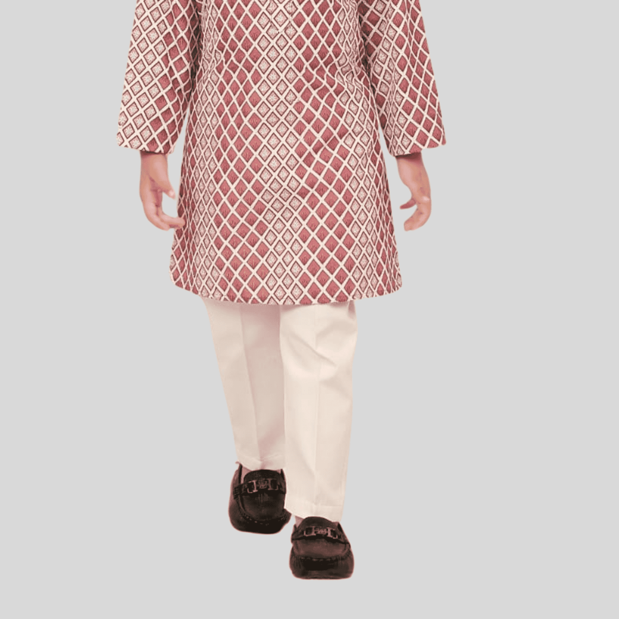 Boys Traditional Self Design Chudidar Kurta Set - Onion
