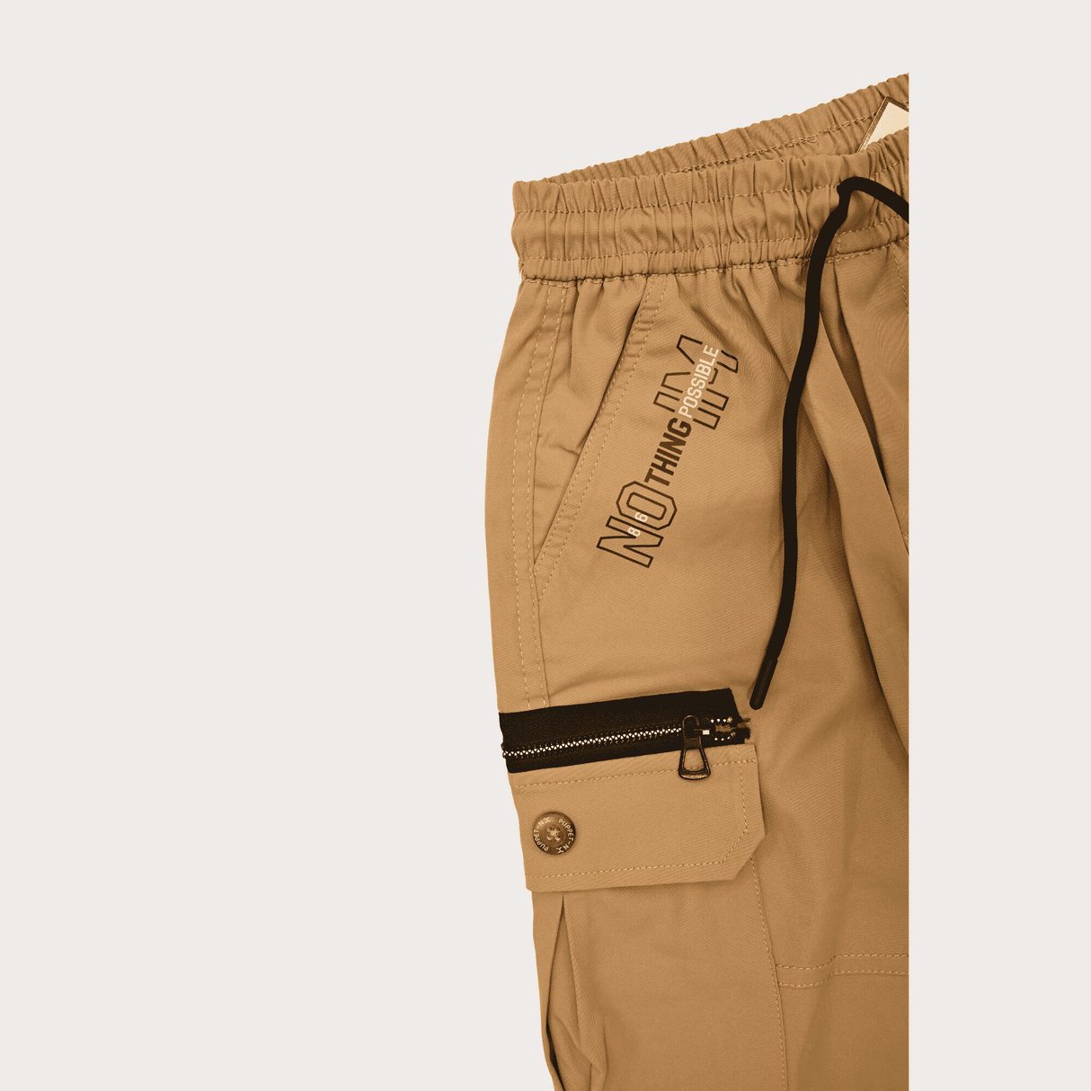 Boys Casual Fashion Cotton Joggers With Rib - Khakhi