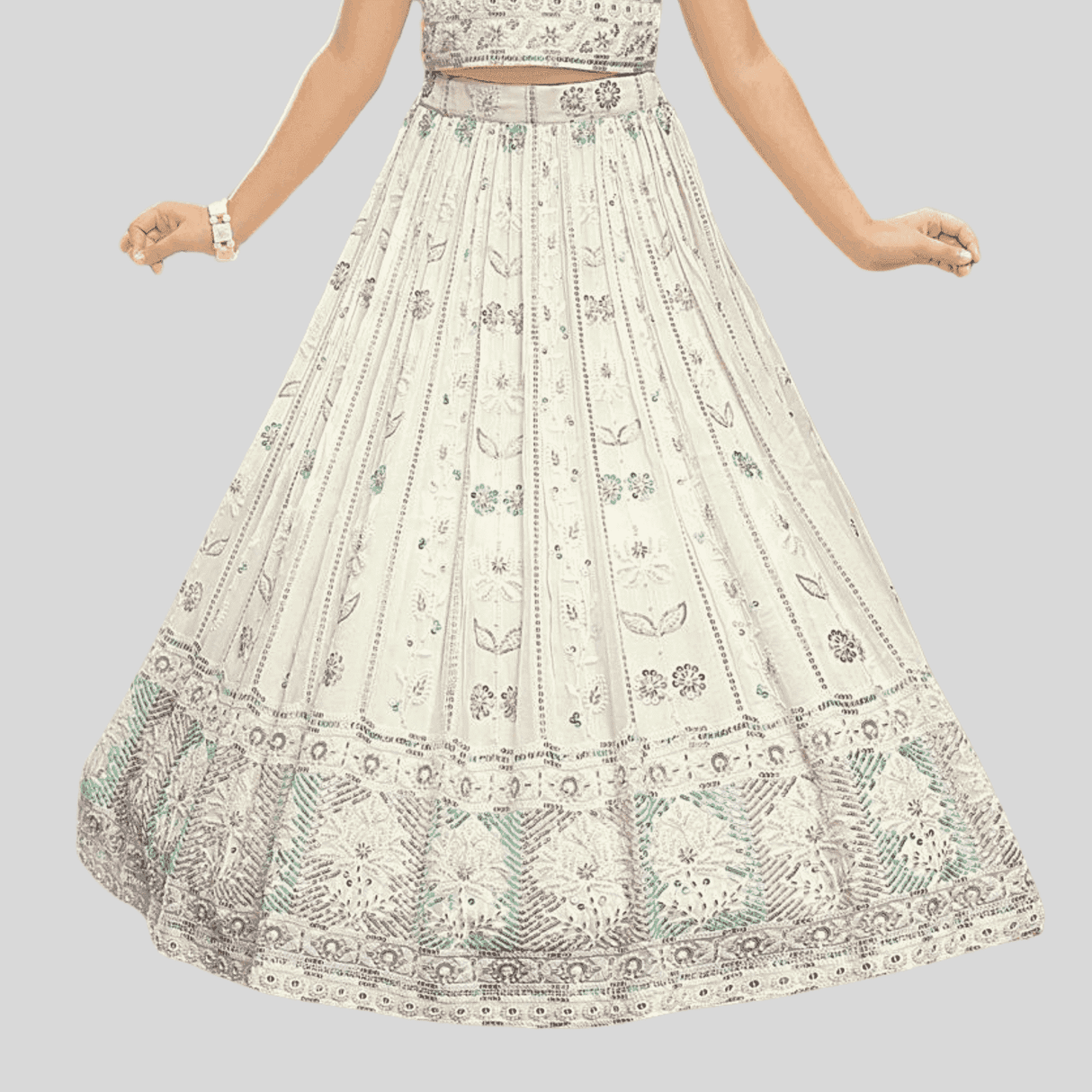Girls Traditional Sleeves Less Long Choli - Cream