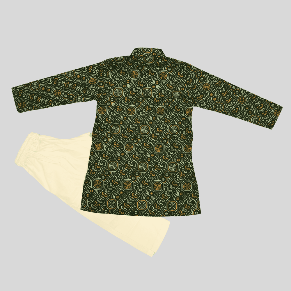 Boys Traditional With Work Chudidar Kurta Set - Green