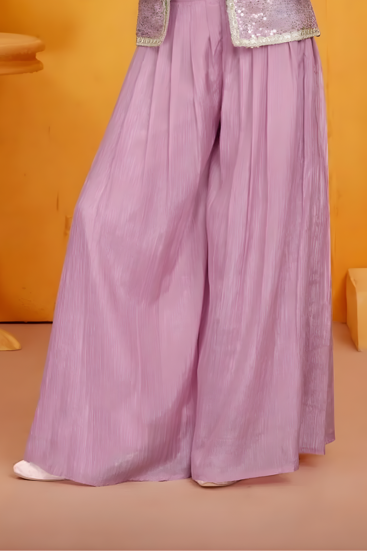 Girls' Sequin Cropped Jacket, Crop Top, and Purple Sharara Set