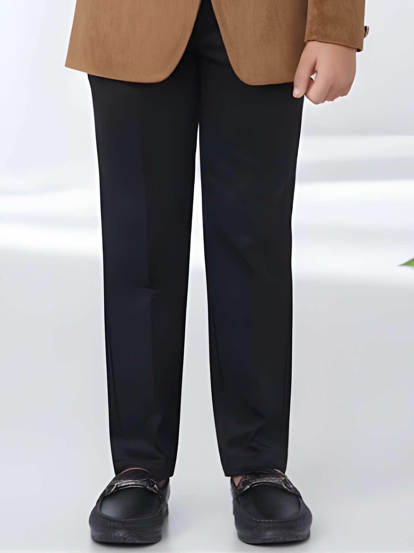 Boys' Camel Brown Velvet Jodhpuri Suit with Black Trousers