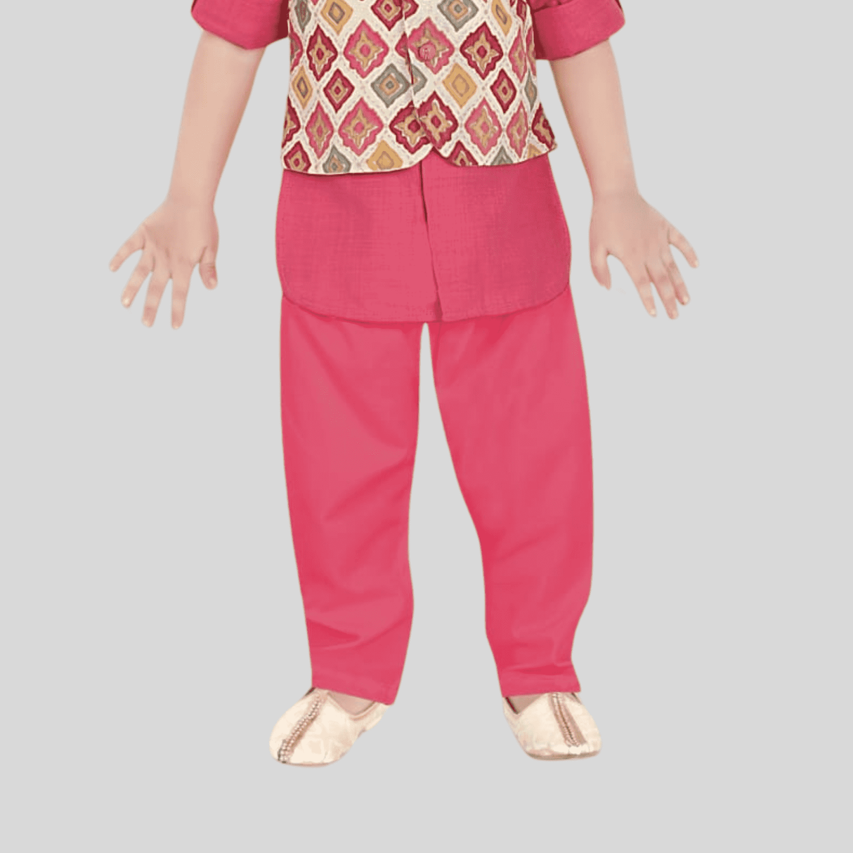 Boys Traditional Printed Chudidar Kurta with Koti - Pink
