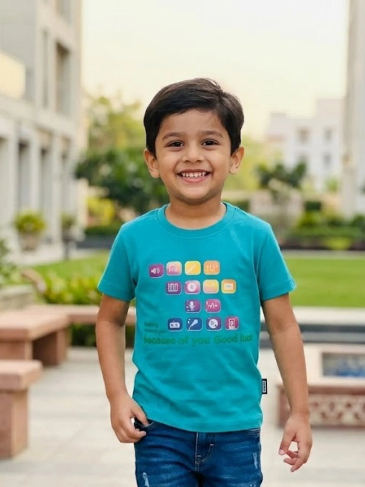 Boys Green Graphic Print Cotton T-Shirt