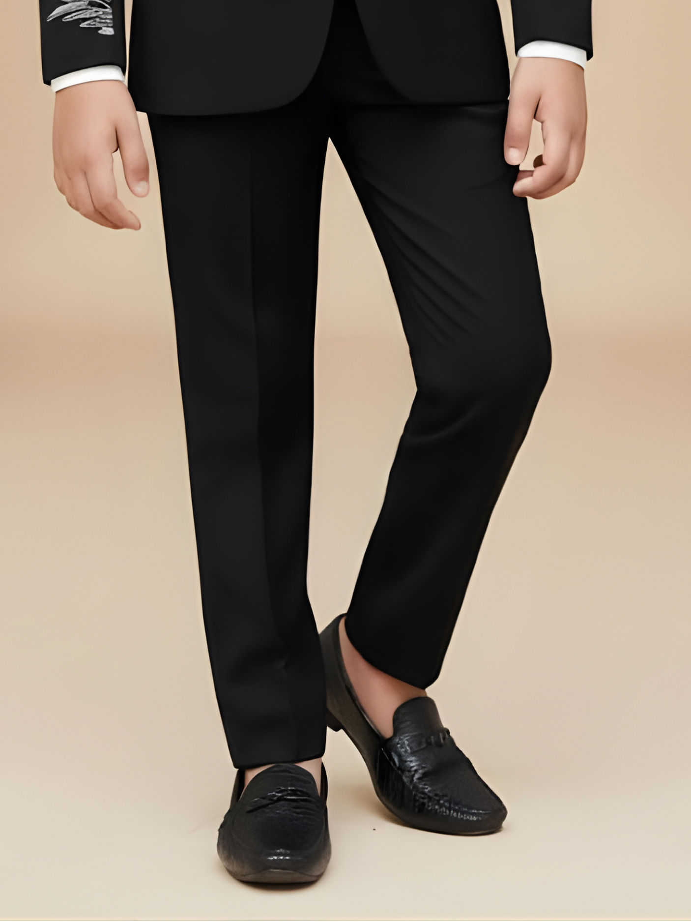 Boys' Black Velvet Jodhpuri Suit with Heavy Silver Embroidery