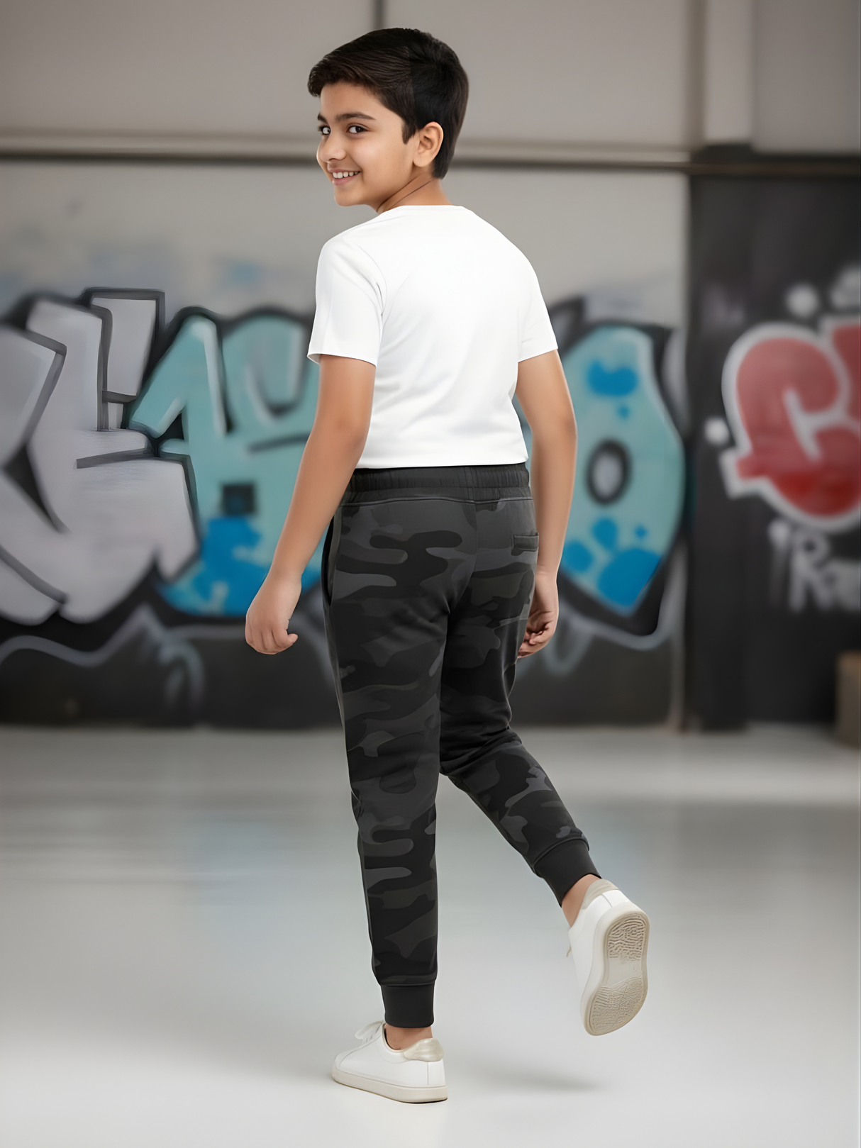 Boys' Dark Grey Camouflage Fleece Joggers.