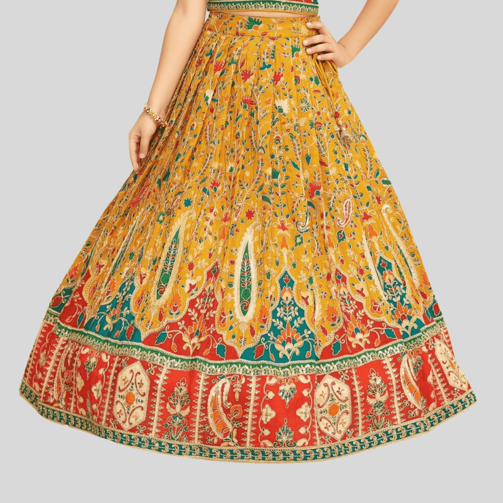 Girls Traditional Sleeves Less Long Choli - Yellow