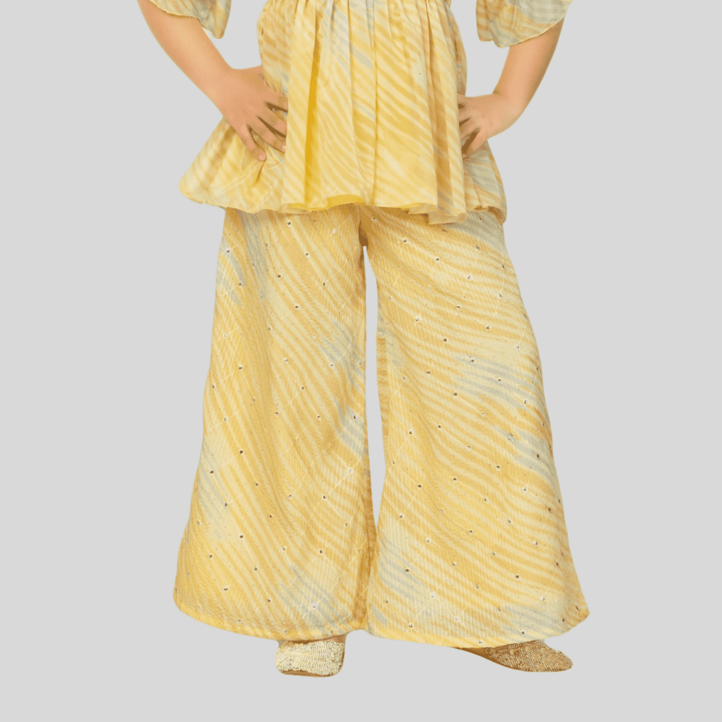 Girls Traditional 3/4th Sleeves Chuddidar Sets - Yellow