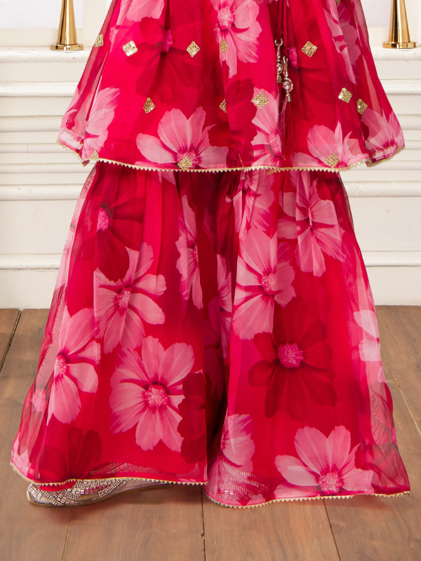 Girls Traditional Sleeves Less Sharara Set