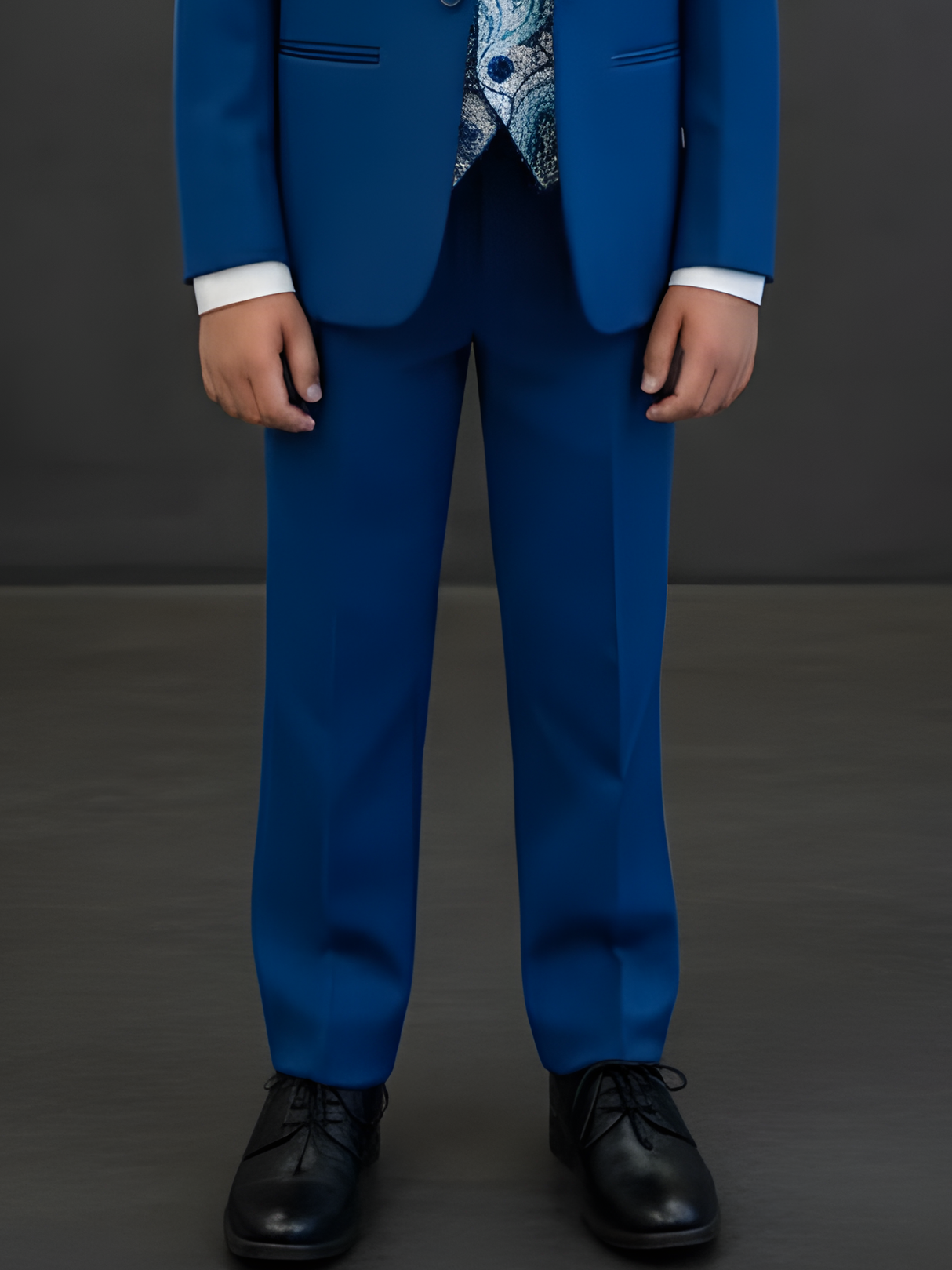 Boys' Royal Blue Formal 5-Piece Suit Set with Paisley Waistcoat