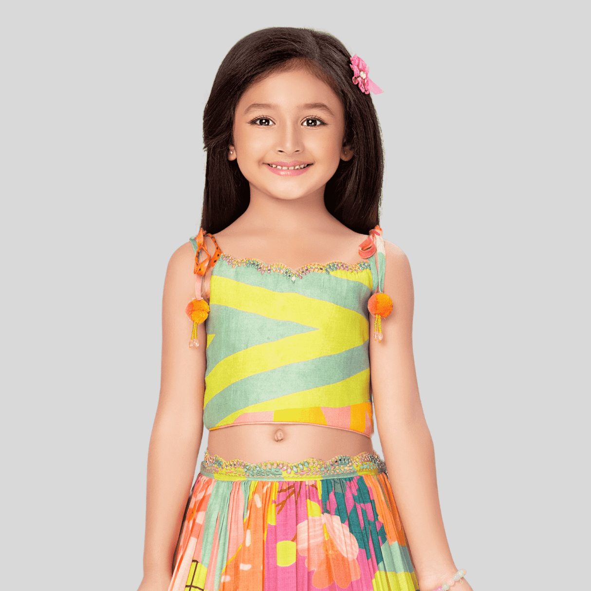 Girls Traditional Sleeves Less Long Choli - Green