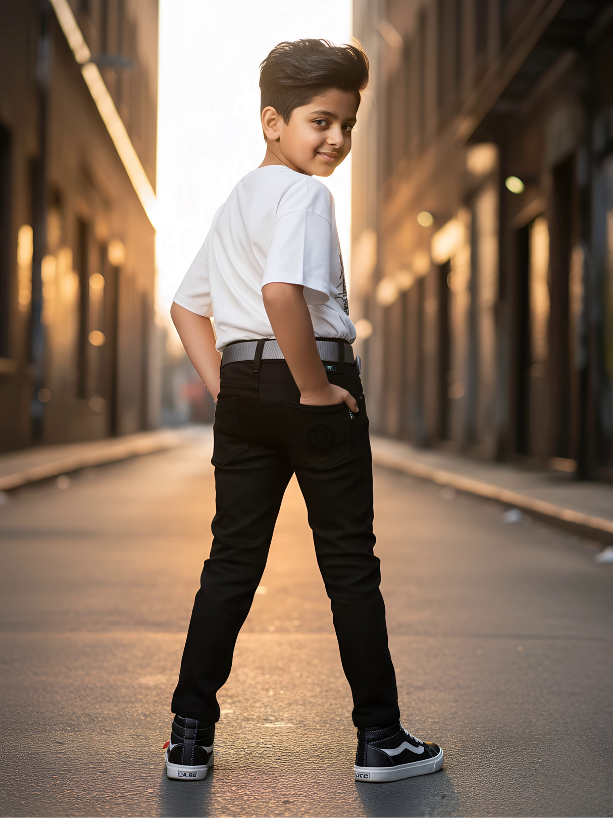Boys' Premium Black Slim Fit Graphics Denim Jeans