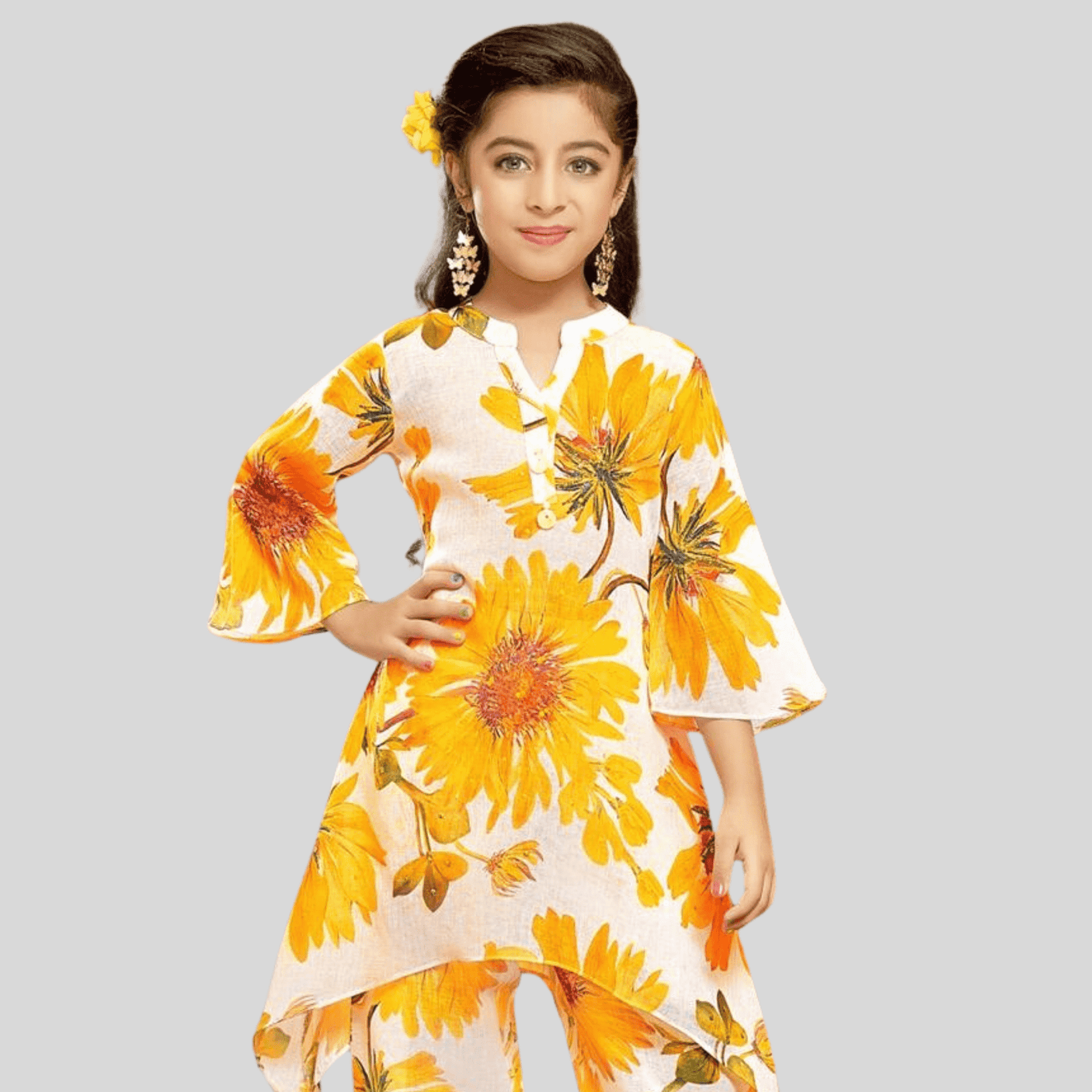 Girls Traditional 3/4th Sleeves Plazo Set - Yellow